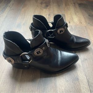 Steve Madden Women’s Aces Black Leather Ankle Boots with Buckle Detail